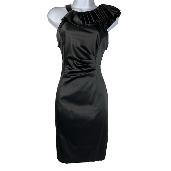 Aryn K. Ruffled Collared Shoulder Sheath Dress Black Size Small Party holiday - Picture 1 of 13